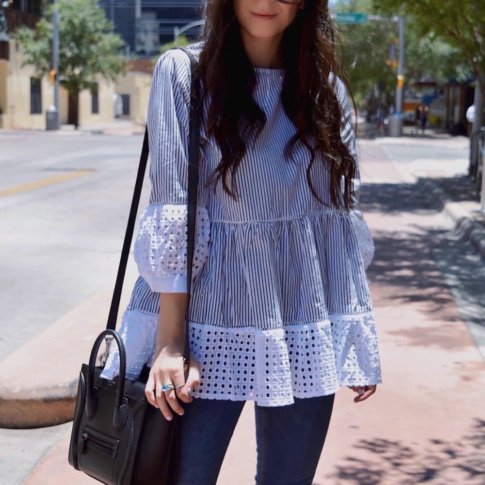 Eyelet striped dolly top